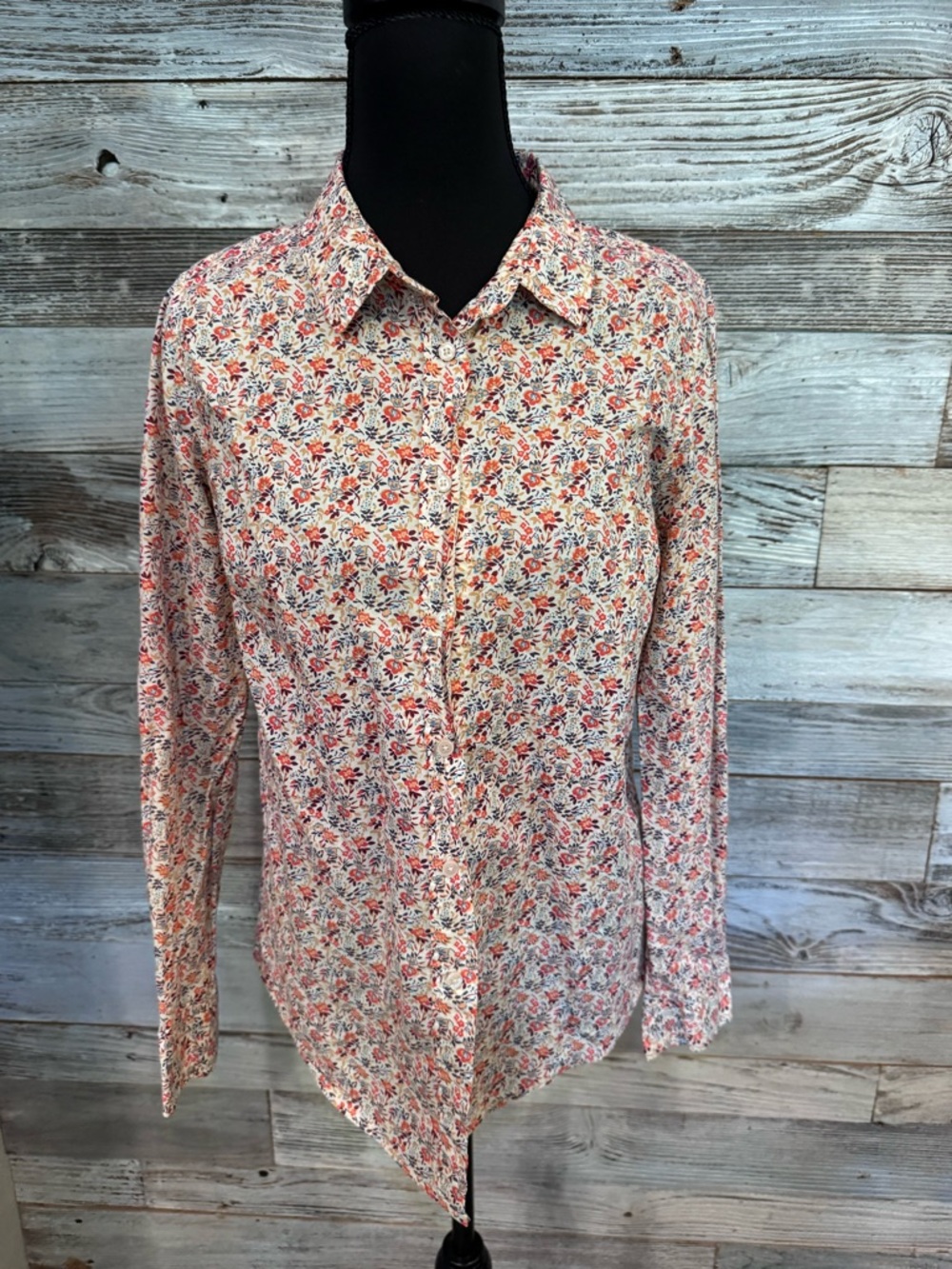 LC Lauren Conrad Floral Button-Down Shirt in Cream, Pink, Orange